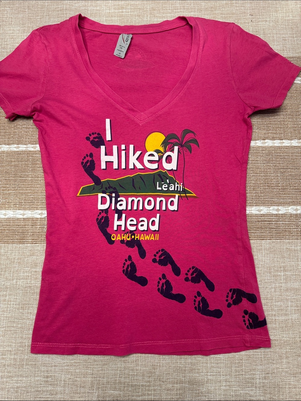 I Hiked Diamond Head Pink V-Neck Tee